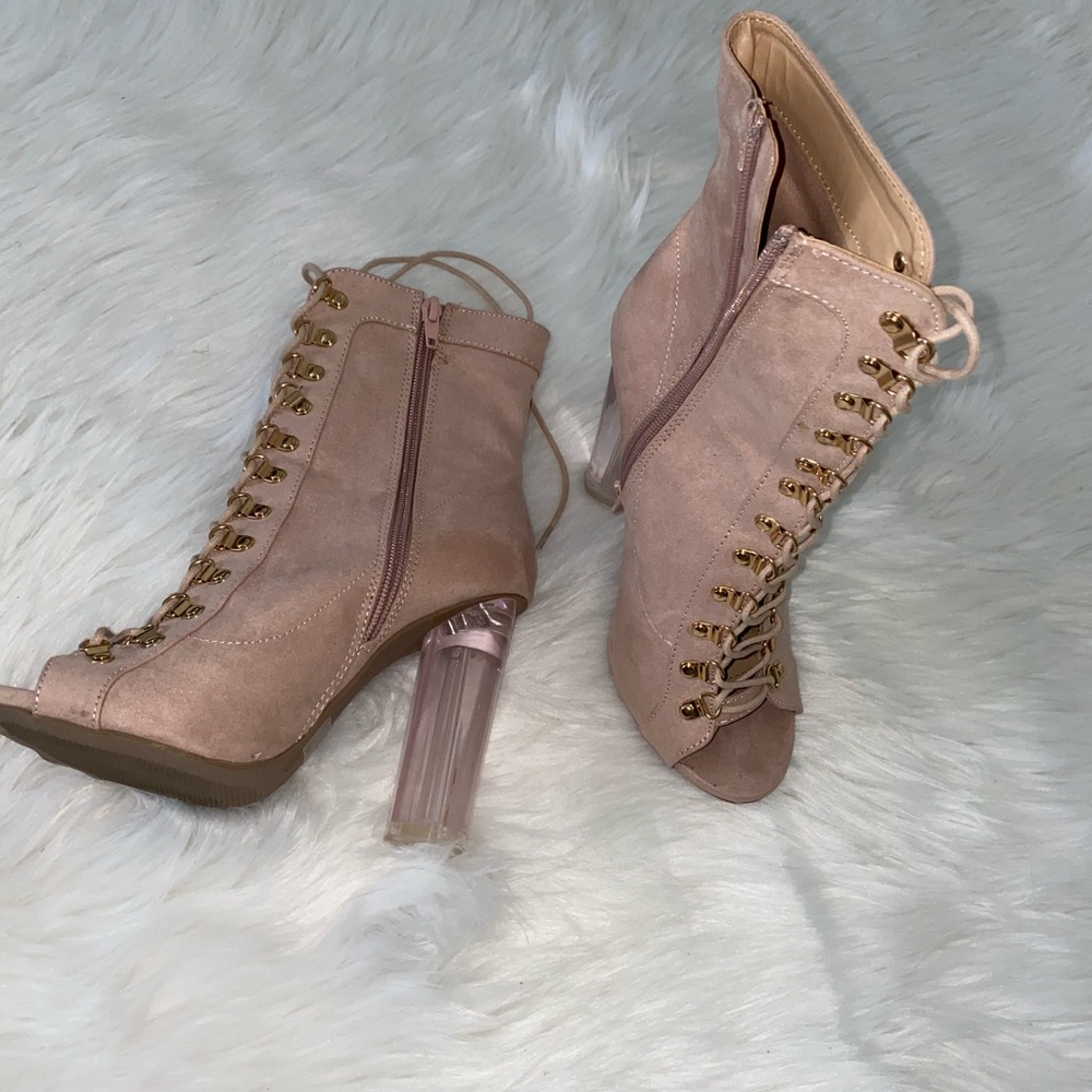 Ankle Laced Up Opened Toes Nude Bootie